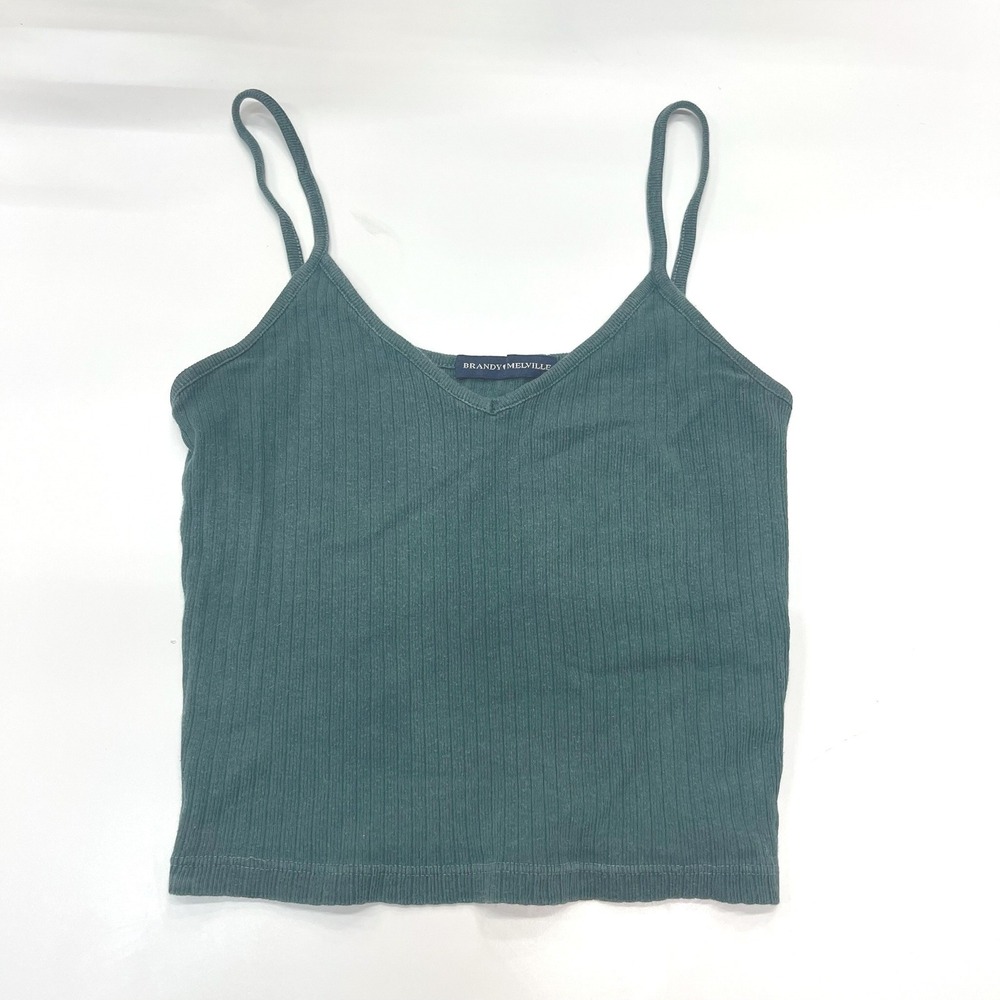 Brandy Melville Ribbed V-Neck Camisole Tank Top Tealā Green Spaghetti Strap OS